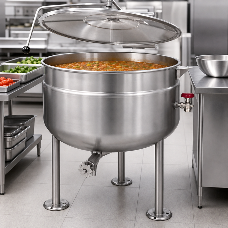 Product image #4 for Cleveland Range 100-Gallon Direct Steam Full-Jacket Steam Kettle with Open Tri-Leg Base