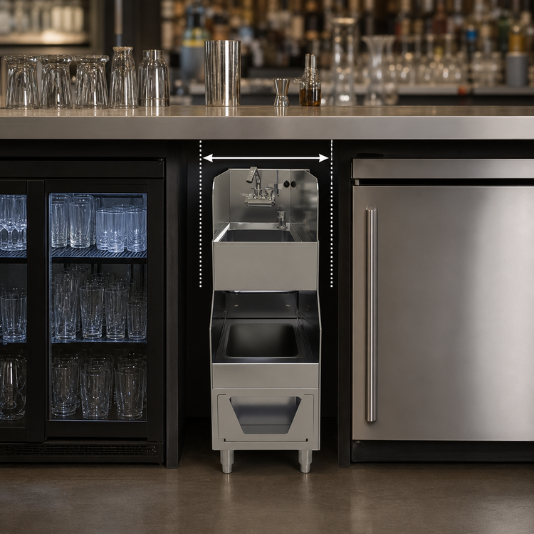 Product image #4 for Glastender FS12 12-Inch Underbar Hand & Wet Waste Sink with Dual Bowls, Soap Dispenser & Paper Towel Dispenser
