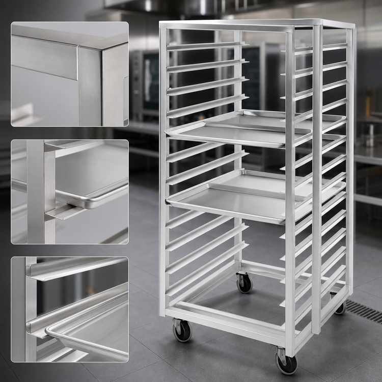 Product image #4 for Channel Double Section Stainless Steel Side-Load Bun Pan Oven Rack, 60 Pan Capacity