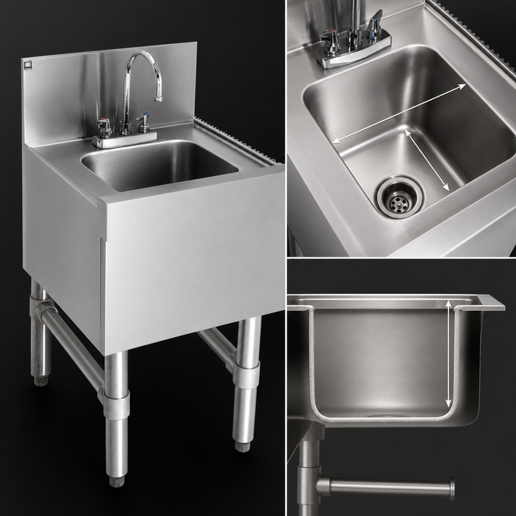 Product image #4 for Spec-Bar 12 x 19 Inch Free-Standing Underbar Hand Sink with T&S Gooseneck Faucet, 304 Stainless Steel