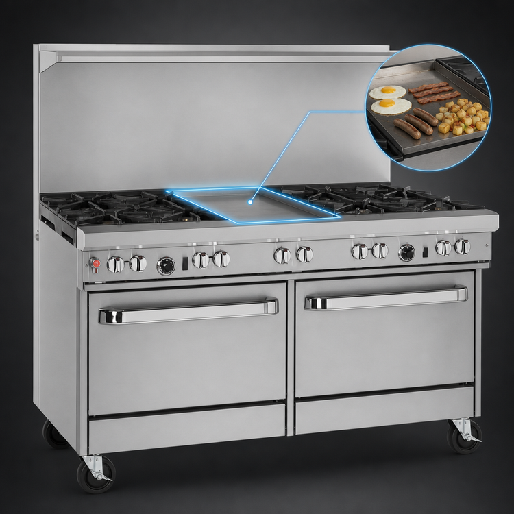 Product image #4 for Southbend Ultimate 60-Inch Commercial Gas Restaurant Range with 5 Burners, 24-Inch Griddle, Standard Oven and Cabinet Base