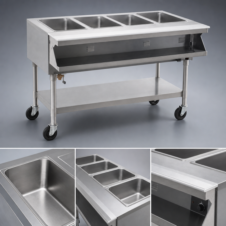 Product image #4 for Eagle Group Portable Sealed Well Electric Hot Food Table, 4-Well, Open Shelf Base, 66-Inch Wide