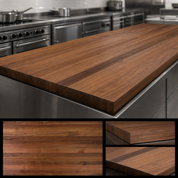 Product image #4 for John Boos Boos Block 132 Inch x 48 Inch x 2-1/4 Inch Thick Edge Grain American Black Walnut Kitchen Countertop