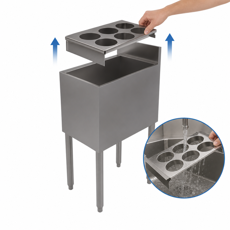 Product image #4 for BK Resources 304 Stainless Steel Ice Bin Bottle Organizer for 12-Inch Ice Bins