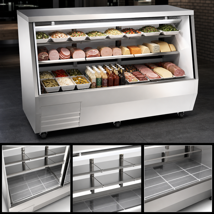 Product image #4 for Omcan 84-Inch Floor Model Full-Service Refrigerated Deli Display Case, Self-Contained Bottom-Mount, Stainless Steel