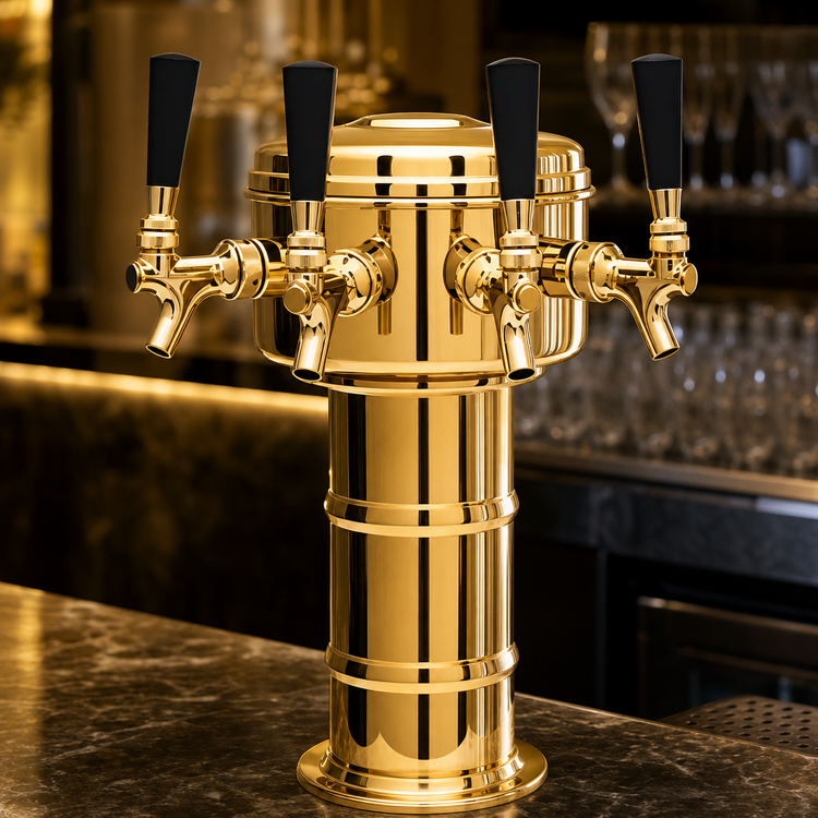 Product image #4 for Glastender Mini Mushroom 4-Faucet Polished Brass Glycol-Cooled Countertop Draft Dispensing Tower