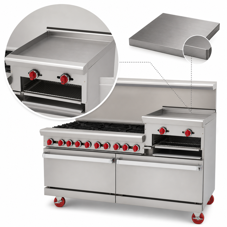 Product image #4 for American Range 72-Inch Gas Restaurant Range with 8 Open Burners, 24-Inch Griddle/Broiler, Convection Oven and Storage Base