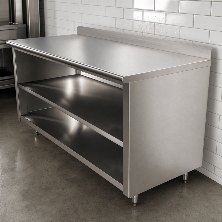 Product image #4 for Advance Tabco Special Value Series 60" x 24" Open Base Stainless Steel Work Table with 5" Backsplash and Mid Shelf