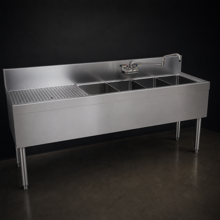 Product image #4 for Glastender 72-Inch Four-Compartment Stainless Steel Underbar Sink Unit with 24-Inch Left Drainboard