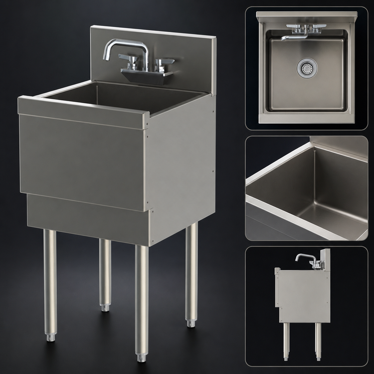 Product image #4 for Top Shelf TS Series Extra Capacity 1-Compartment Stainless Steel Underbar Sink Unit, 18 x 18-9/16 Inches