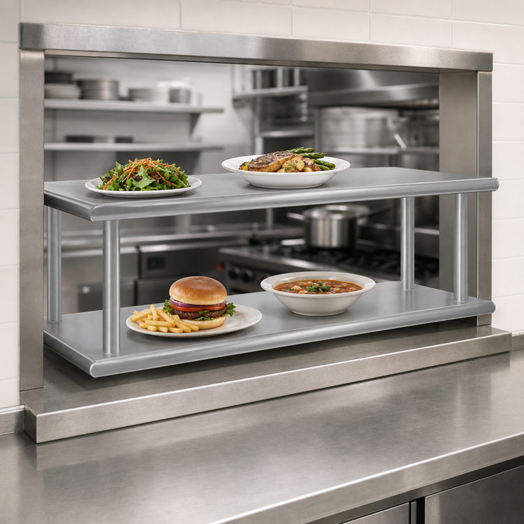 Product image #4 for Advance Tabco Double-Tier Pass-Thru Shelf, 108 x 24 Inches, 18/430 Stainless Steel