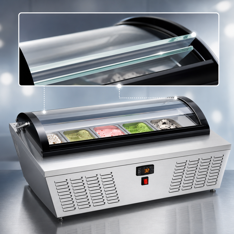 Product image #5 for KoolMore 39-Inch Countertop 5-Pan Ice Cream Display Freezer with Glass Top