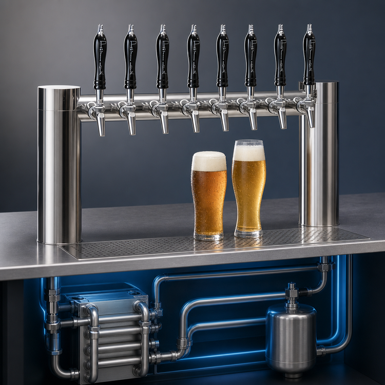 Product image #4 for Perlick Avenue 14-Faucet H-Pipe Countertop Glycol-Cooled Draft Beer Tower
