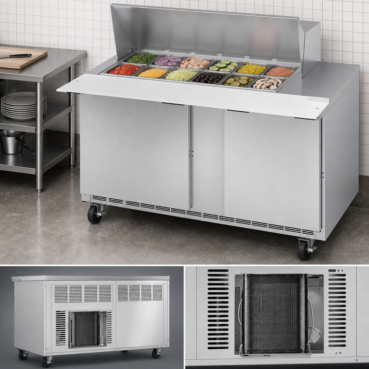 Product image #5 for Beverage-Air 60-Inch Two-Section Mega Top Sandwich Prep Table Refrigerator, 18-Pan, 2-Door