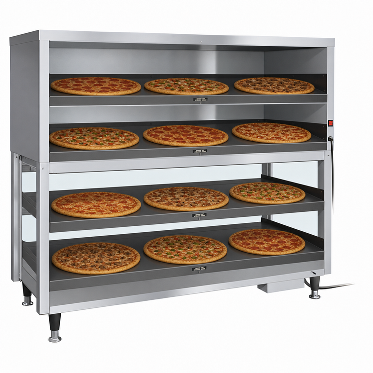 Product image #4 for Hatco PDH-55T Electric Triple Shelf Heated Shelf Display Unit with Base and Overhead Heat, 9-Pizza Capacity