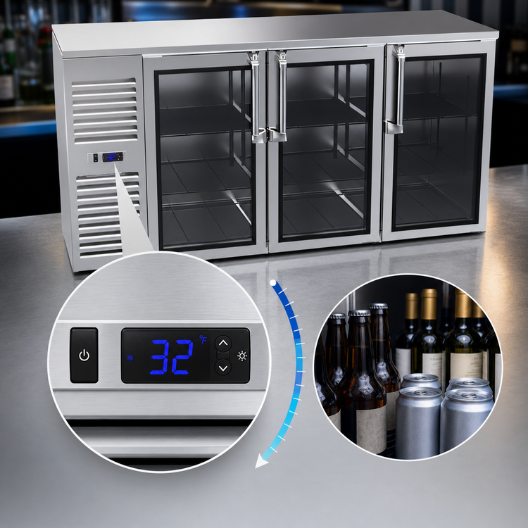 Product image #4 for Krowne NS72 Three-Section Narrow Door Refrigerated Back Bar Storage Cabinet, 72-Inch, Self-Contained Side-Mounted