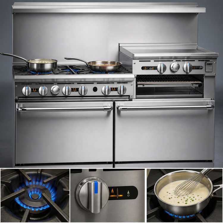 Product image #4 for Imperial Pro Series 60-Inch Gas Restaurant Range with 6 Open Burners, 24-Inch Griddle/Broiler, and 2 Standard Ovens