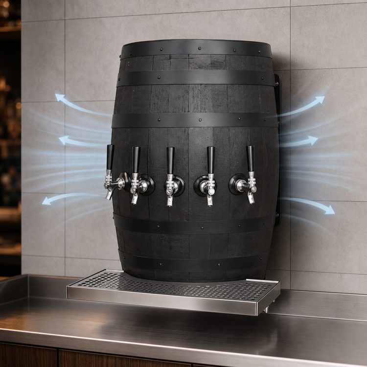 Product image #4 for Glastender WB-4-B Wall-Mounted Air-Cooled Wood Barrel 4-Faucet Draft Dispensing Tower