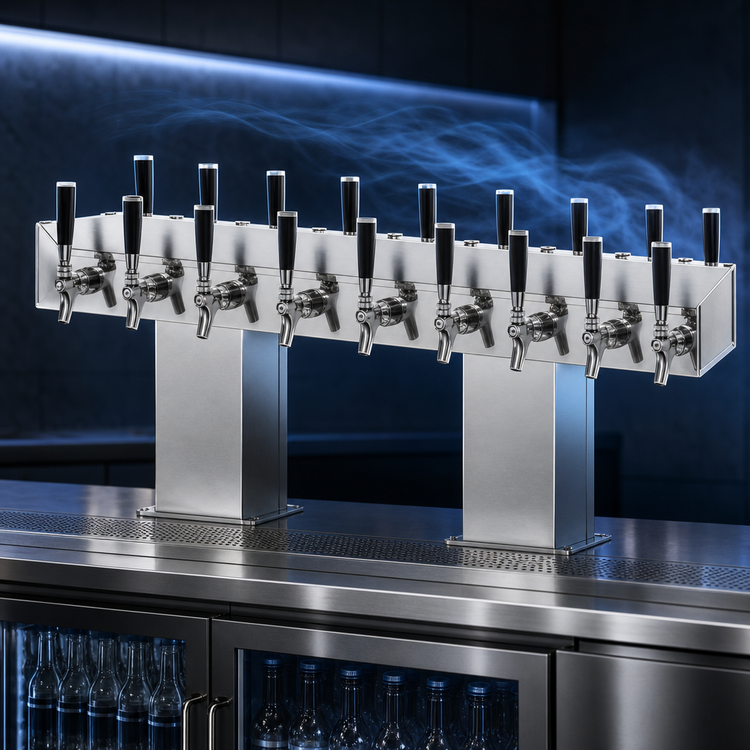 Product image #4 for Perlick Back-to-Back Bridge Tee Countertop Glycol-Cooled Draft Beer Tower, 24 Faucets