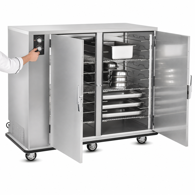 Product image #4 for Mobile Full-Height Bulk Food-Banquet Server Holding Cabinet with Humi-Temp Heat System, Double Doors, 96-120 Covered Plate Capacity