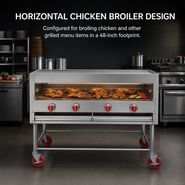 Product image #4 for American Range 48-Inch Horizontal Chicken Broiler with Stand, 4-Burner Radiant Charbroiler