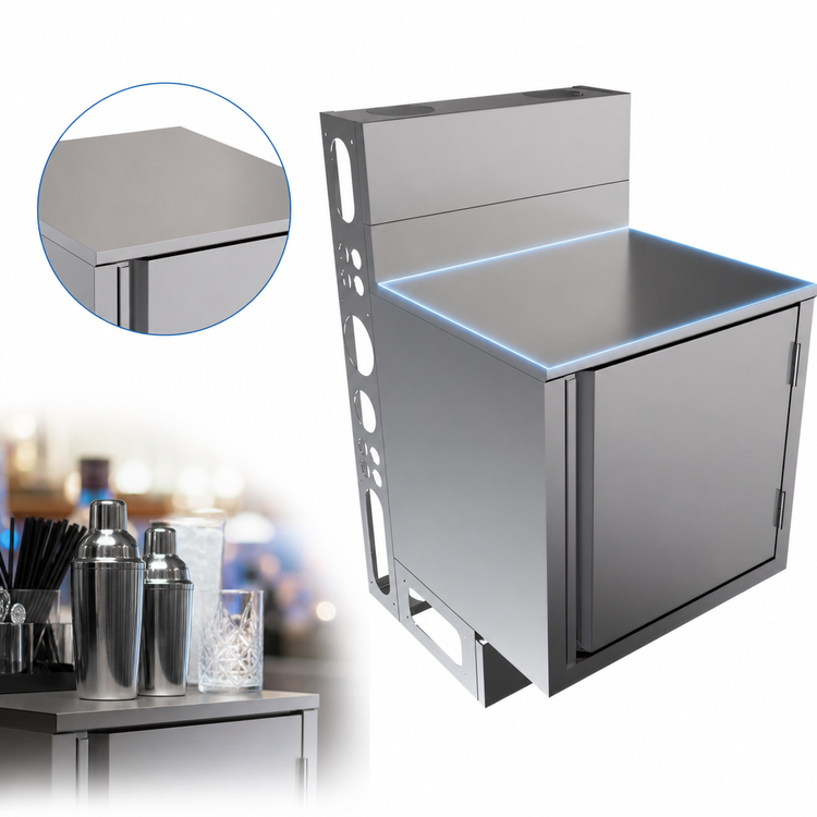 Product image #5 for BK Resources Top Shelf Flat Top Stainless Steel Underbar Cabinet, 24 x 21 Inches, No Backsplash