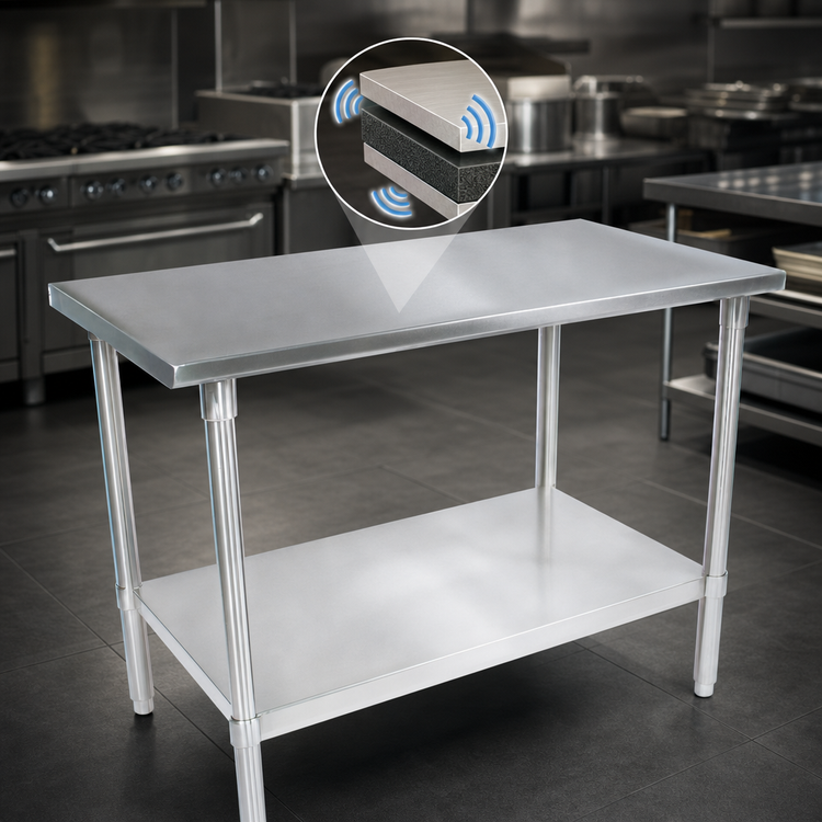 Product image #4 for John Boos Stallion 108 x 30-Inch 16-Gauge 300-Series Stainless Steel Flat Top Work Table with Galvanized Base and Adjustable Undershelf