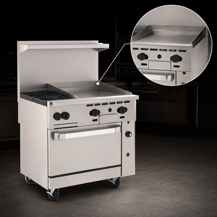Product image #4 for Wolf Challenger XL 36-Inch Gas Restaurant Range with 2 Open Burners, 24-Inch Thermostatic Griddle, and Standard Oven