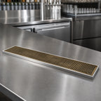Thumbnail image #4 for Micro Matic USA DP-820DSSPVD-45 45-Inch Surface-Mount Stainless Steel Drip Tray Trough with Perforated PVD Brass Screen