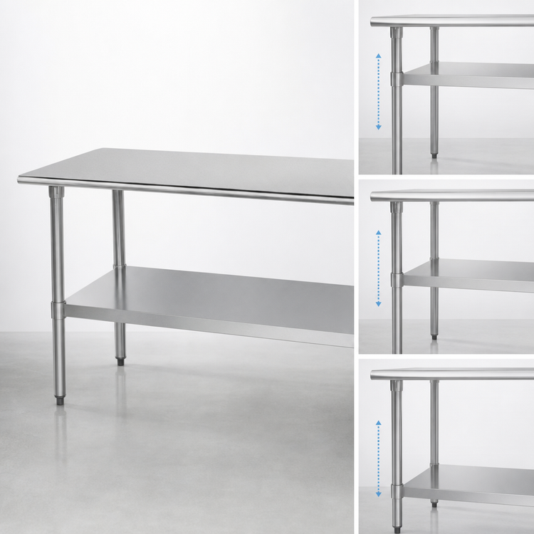Product image #4 for Advance Tabco 84-Inch x 24-Inch 18 Gauge 430 Stainless Steel Work Table with Adjustable Undershelf