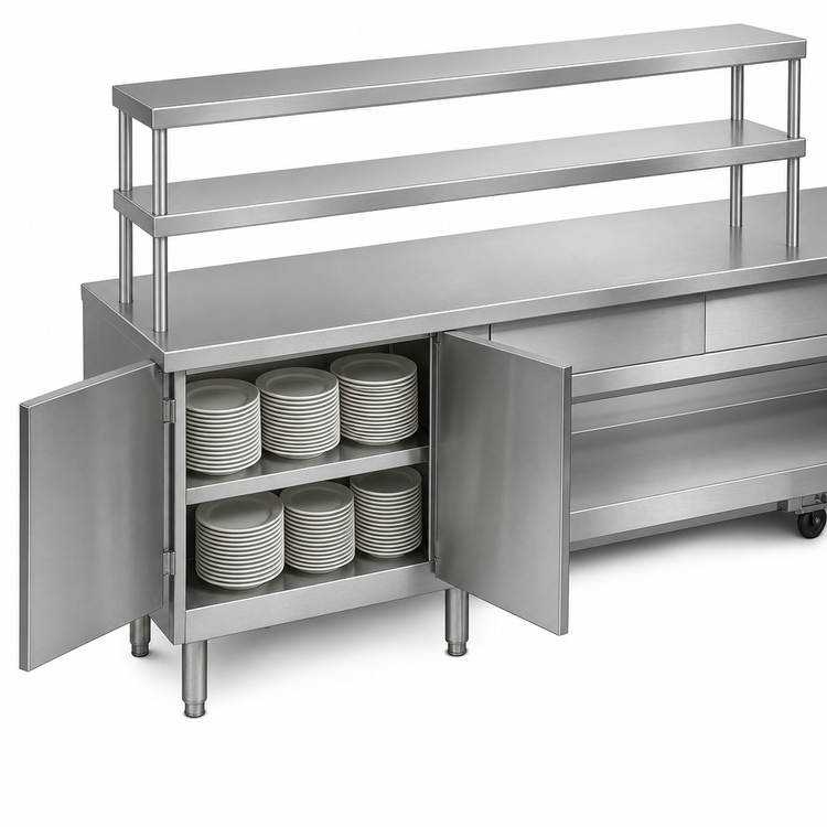 Product image #4 for Randell 86-1/2-Inch Modular Chef Service Counter Left Section with Plate Storage Cabinet and Double Overshelf