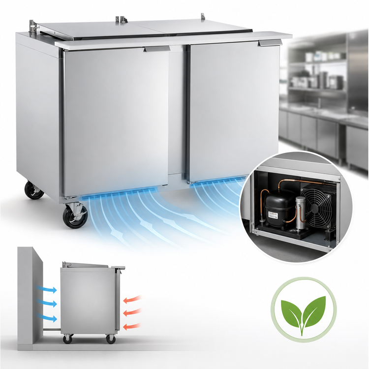 Product image #4 for Dealer's Choice UST4818-LL-SB Mega Top Compact Prep Table Refrigerator, 2-Section, 48 Inches Wide