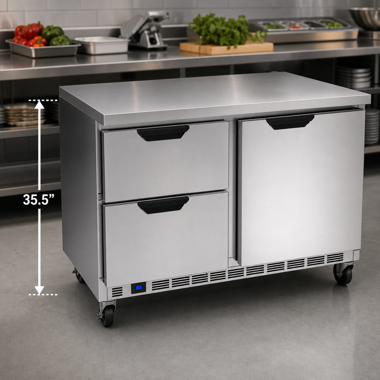 Product image #4 for Beverage-Air Two-Section Worktop Refrigerator with 2 Drawers and 1 Door, 60-Inch Flat Top