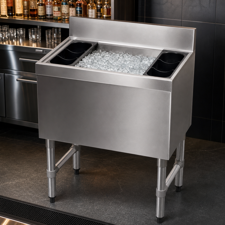 Product image #4 for Advance Tabco Underbar Basics™ 30-Inch Stainless Steel Cocktail Unit with 16-Inch Deep Ice Bin and 10-Circuit Cold Plate