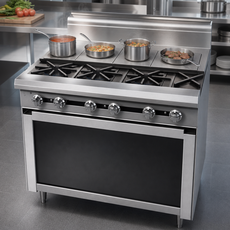 Product image #4 for Titan JTRH-4ST 48-inch Heavy Duty Gas Range with 4 Open Burners and 4 Hot Tops