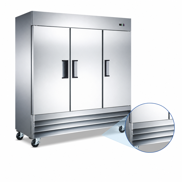 Product image #4 for Omcan 72 Cu. Ft. Three-Section Reach-In Freezer with Bottom-Mount Self-Contained Refrigeration