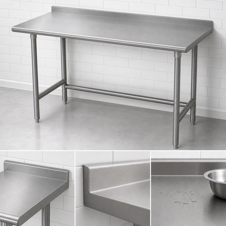 Product image #4 for Advance Tabco Premium Series 84"W x 30"D Open Base Work Table with 14 Gauge 304 Stainless Steel Top, 1-1/2" Rear Up-Turn, and Galvanized Legs