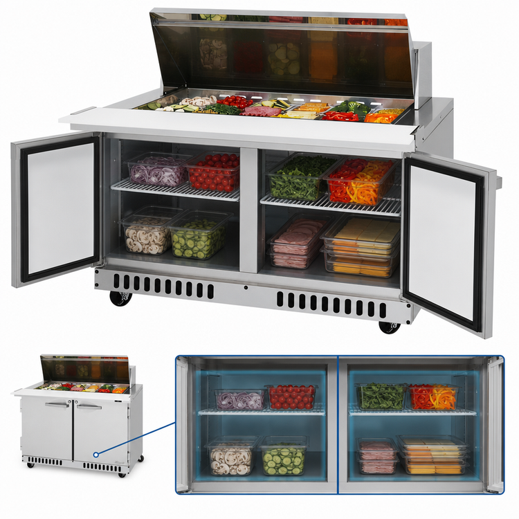 Product image #4 for Turbo Air PRO Series 48-1/4-Inch 2-Section Mega Top Sandwich/Salad Prep Table, 18-Pan, Front-Breathing