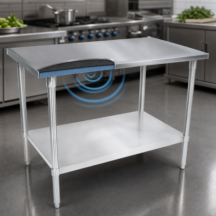Product image #4 for John Boos Stallion 108-Inch x 24-Inch Flat Top Stainless Steel Work Table with Safety Edge and Adjustable Undershelf