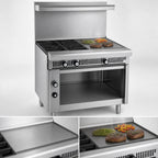Thumbnail image #4 for Imperial (Middleby) Spec Series IHR-4-1HT-XB 36-Inch Heavy-Duty Gas Range, 4 Open Burners, 12-Inch Hot Top, Open Cabinet Base