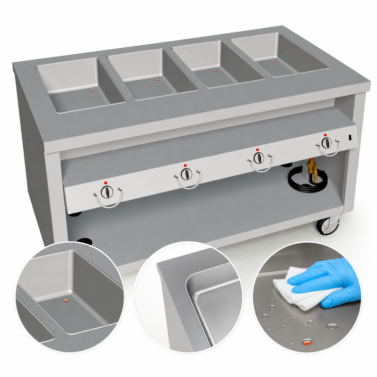 Product image #4 for Thurmaduke TEHF-60SS 60-Inch Mobile Electric Hot Food Unit with 4 Wells