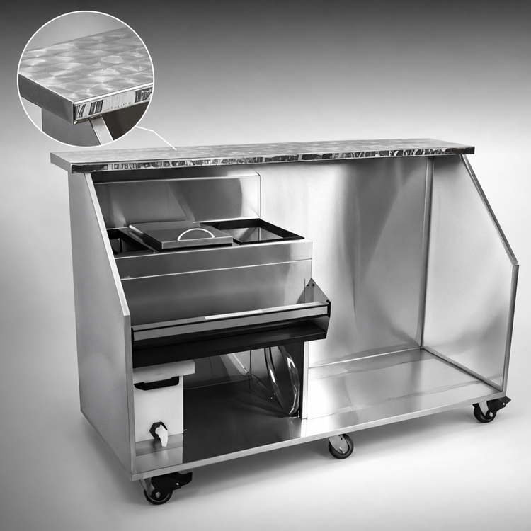 Product image #4 for Glastender 96-Inch Portable Bar for Stackable Cups with Refrigerator Space, Stainless Steel