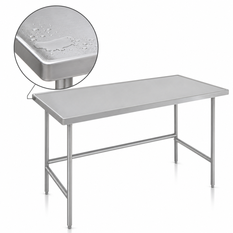 Product image #4 for Advance Tabco 108 Inch x 24 Inch 14 Gauge 304 Stainless Steel Work Table with Open Base and Marine Edge