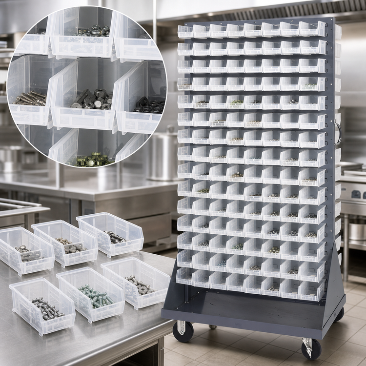 Product image #4 for Quantum Double-Sided Louvered Rack with 240 Clear Bins