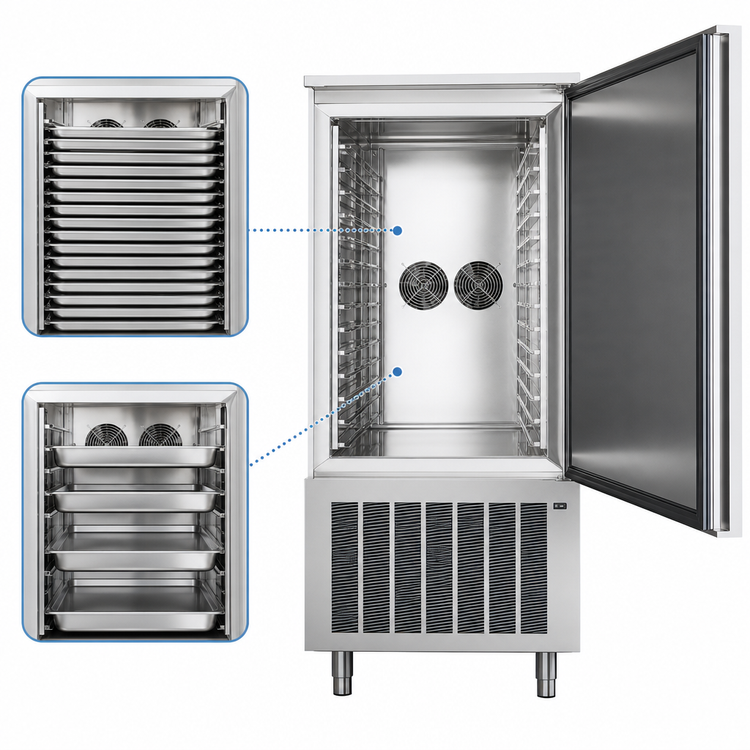 Product image #4 for HURRiCHiLL Self-Contained Reach-In Blast Chiller/Shock Freezer, 150 lb Capacity, 24 Half-Size Pans or 12 Full-Size Sheet Pans
