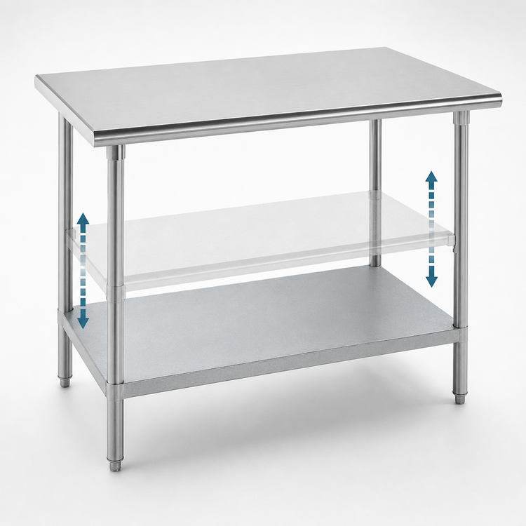 Product image #4 for Advance Tabco 108-Inch W x 36-Inch D Flat Top Work Table with Adjustable Undershelf, 430 Stainless Top, Galvanized Base