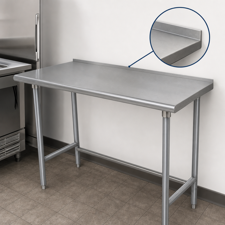 Product image #4 for Advance Tabco 84-Inch x 36-Inch 16-Gauge 304 Stainless Steel Work Table with 1-1/2-Inch Rear Up-Turn and Galvanized Open Base