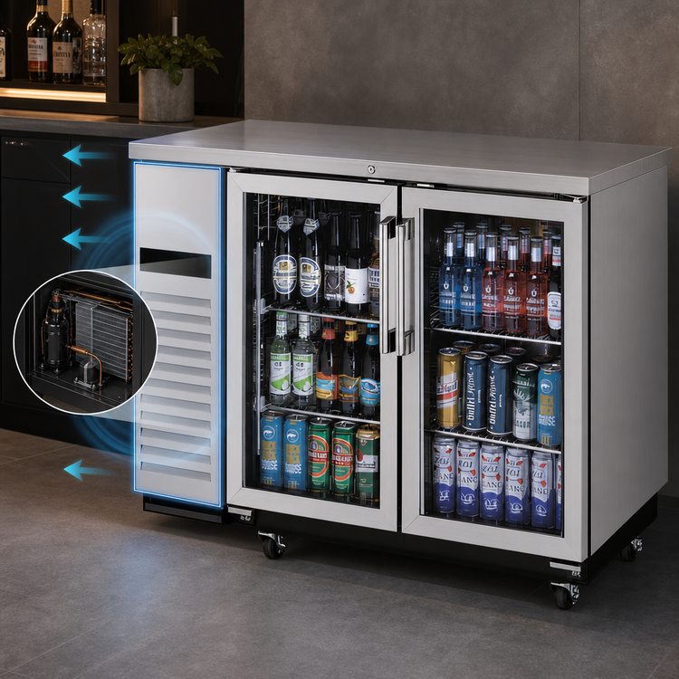 Product image #4 for Turbo Air Super Deluxe Narrow Back Bar Cooler, 2 Glass Doors, 12.2 Cu. Ft., Self-Contained Side-Mount, Stainless Steel