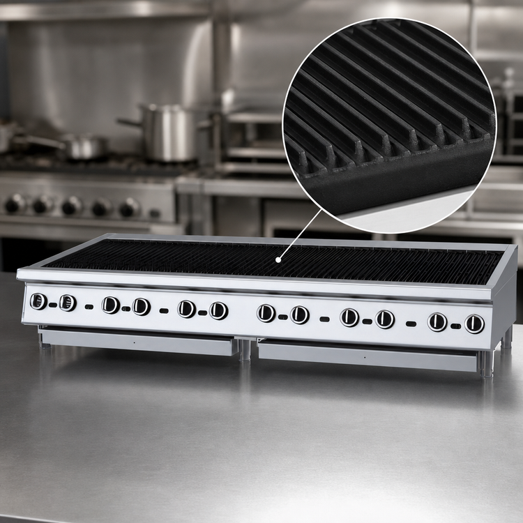 Product image #4 for Garland Heavy-Duty 72-Inch Countertop Gas Radiant Charbroiler with Non-Adjustable Cast Iron Grates