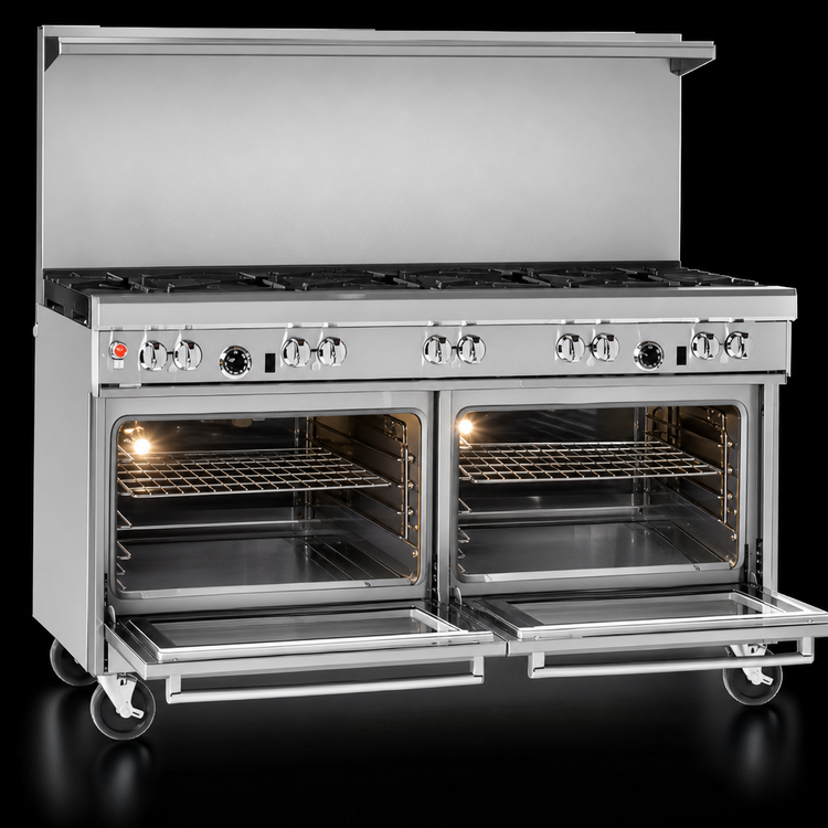 Product image #4 for Ultimate 60-Inch Commercial Gas Restaurant Range with 6 Open Burners, 24-Inch Griddle, and 2 Standard Ovens